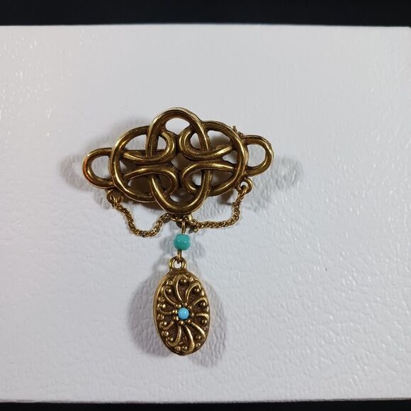 Vintage Gold Tone Twist Knot  Dangle Brooch Pin - Picture 7 of 7